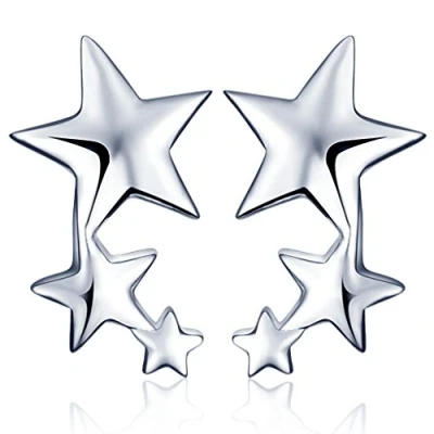 Abbildung von Yumilok Damen Ohrstecker 3 Sternchen Mädchen Ohrringe 925 Sterling Silber Sterne Stecker Gestüt Geschenk für Frauen Weihanchten