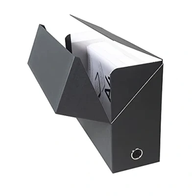 Abbildung von Exacompta 89421E Premium Transferbox aus Leinwandpapier 12cm Rückenbreite mit Griffloch DIN A4 schwarz ideale Transportbox und perfekt geeignet für die sichere Aufbewahrung Ihrer Ordner