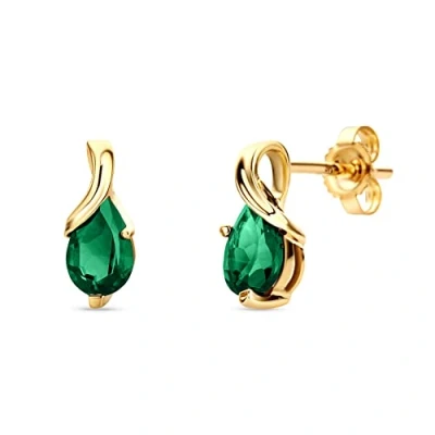 Abbildung von Orovi Ohrringe Tropfenform aus 9 Karat Gelbgold (375) mit Smaragd (0,68 ct) Gold Ohrstecker Damen Edelstein in edler Krappenfassung Goldohrringe allergenfrei &amp; handgemacht (10 x 4.5 mm)