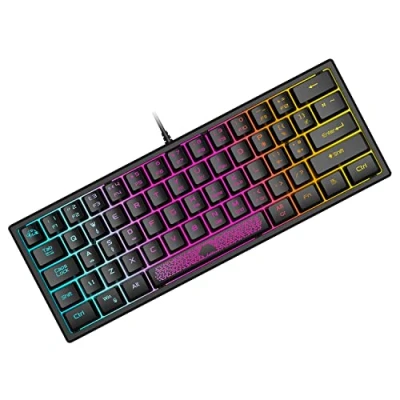 Abbildung von Mini 60% Gaming Tastatur, Membran Game Keyboard mit Halbmechanisch Tasten, Kompakt 62 Optical RGB Chroma Hintergrundbeleuchtung, QWERTY Layout für PC Laptop Mac Computer Schwarz