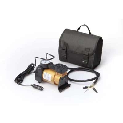 Abbildung von cartrend Kompressor mit Metallgehäuse, Druck 10 bar, Luftdruckanzeiger, 12 Volt, max. A, 35 l/min Luftleistung, inkl. Aufbewahrungstasche und Adaptern, 105 cm Schlauchlänge