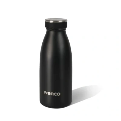 Abbildung von wenco Trinkflasche Edelstahl 0,35l / 350ml isoliert und auslaufsicher für kalte heiße Getränke auch als Thermoskanne verwendbar BPA frei schwarz