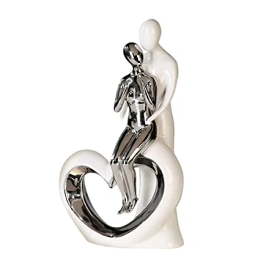 Abbildung von GILDE Moderne Deko Skulptur Figur Romanze aus Keramik weiß Silber Höhe 33,5 cm Breite 19,5