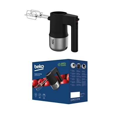 Abbildung von Beko HMM81504BX, 500 Watt, 4 Geschwindigkeiten + Turbo, 2 Schneebesen und Knethaken aus Edelstahl, schwarz