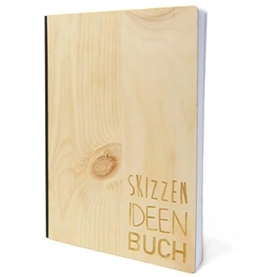 Abbildung von Notizbuch mit Holz Cover in A5 Skizzen und Ideen Buch Echtholz Notebook zum Reinschreiben Zirbenholz Holzeinband 192 blanko Seiten 90g