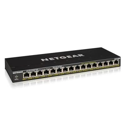 Abbildung von Netgear GS316PP 16 Port Gigabit Ethernet LAN PoE Switch (mit 16x PoE+ 183W, Plug and Play Netzwerk Switch, Desktop oder Wandmontage, lüfterloses Metallgehäuse), schwarz