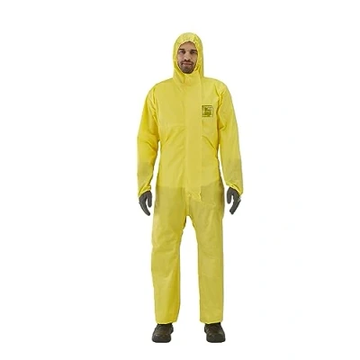 Abbildung von Ansell AlphaTec 2300 Model 132, Einweg Schutzanzug mit Kapuze, Chemikalienschutz Type 3/4/5, Wasserdichter Arbeits Overall, Einmal Schutzkleidung Herren Damen, Gelb, Größe XL (1 Stück)