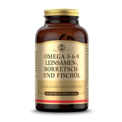 Abbildung von SOLGAR® Omega 3 6 9 Ausgewogenes Verhältnis von , und Fettsäuren aus Leinsamen Borretsch Fischöl 120 Softgel Kapseln für 40 Tage