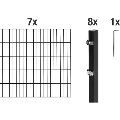 Abbildung von Alberts 627898 Doppelstabmattenzaun als 16 tlg. Zaun Komplettset, matt schwarz, Höhe 80 cm, Länge 14 m