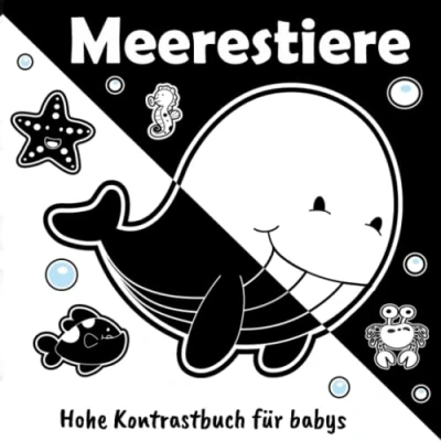 Abbildung von Meerestiere Hohe Kontrastbuch für babys: Schwarz Weiß Buch Neugeborene kontrastreiche Bilder Ein Baby ab 0 Monate zur Förderung der visuellen Stimulation ihres Kindes