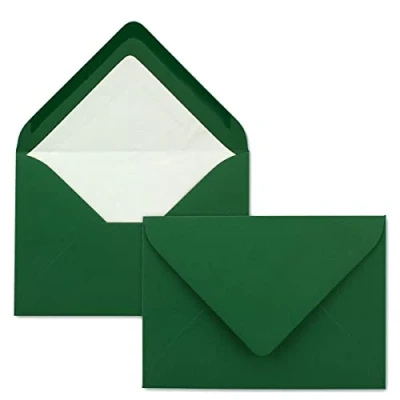 Abbildung von 75 Briefumschläge in Dunkelgrün mit weißem Innenfutter Kuverts DIN B6 Format 12,5 x 17,6 cm Seidenfutter Nassklebung