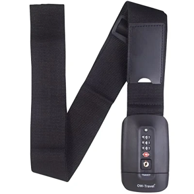Abbildung von OW Travel Kofferband Gurt Mit TSA Schloss. Koffergurt adressschild (1 Stück Schwarz) Zahlenschloss. Luggage Strap Koffer Gurtband. Band.Koffergurt Bunt Auffällig