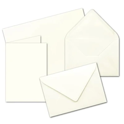 Abbildung von 25x DIN B6 Faltkarten Set mit Umschlägen Naturweiss (Weiß) 115 x 170 mm ideal für Einladungskarten, Hochzeit, Taufe, Kommunion, Konfirmation Marke: FarbenFroh
