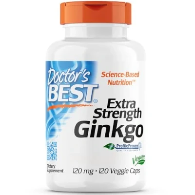 Abbildung von Doctor&#039;s Best, Extra Strength Ginkgo, 100mg, 120 vegane Kapseln, Laborgeprüft, Pflanzlich, Glutenfrei, Sojafrei, Vegetarisch
