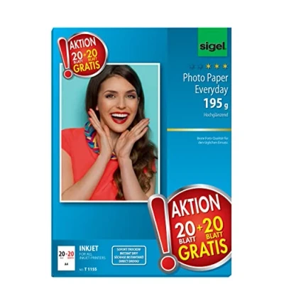 Abbildung von SIGEL T1155 InkJet Everyday Fotopapier, 20 + Blatt gratis, A4, hochglänzend, 195 g