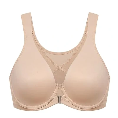 Abbildung von DELIMIRA Damen Haltungskorrektur BH mit Vorderverschluss Große Brüste Starker Halt Bügel Soft Tiefen Ausschnitt Beige 90D
