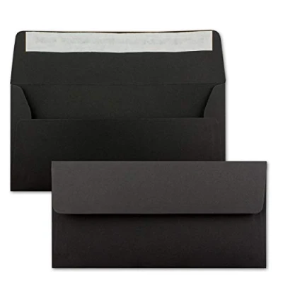 Abbildung von 25x Kraftpapier Umschläge DIN Lang Schwarz ÖKO Haftklebung 11 x 22 cm 120 g/m² breite Lasche Vintage Kuverts von NEUSER PAPIER