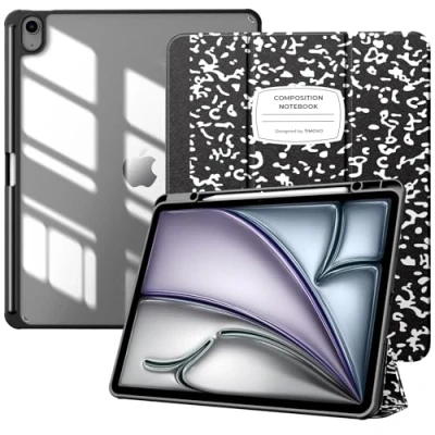 Abbildung von TiMOVO Hülle für New iPad air 13 Zoll (M2) 2024 Schutzhülle mit Stifthalter, Schlank Ständer Klarer Transparent Rückseite 13,Auto Schlaf/Aufwach, Schwarzes Notizbuch