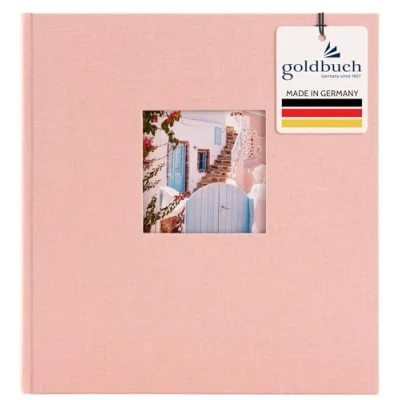 Abbildung von goldbuch 27722 Fotoalbum mit Bildausschnitt, Bella Vista, Erinnerungsalbum 30 x 31 cm, Foto Album 60 weiße Seiten Pergamin Trennblättern, Fotobuch aus Leinen, Rosé