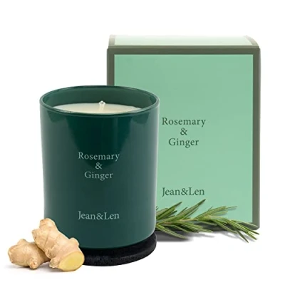 Abbildung von Jean &amp; Len Kerze Premium Rosemary Ginger, für gemütliche Abende Zuhause, Handgemachte Duftkerze mit würzig frischem Rosmarin Ingwer Duft, im stylishen Glas, vegan, 230 g