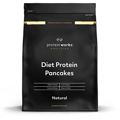 Abbildung von Diet PROTEIN Pancakes Proteinreicher, zuckerarmer Snack Schnell &amp; einfach herzustellen THE WORKS Natürlich 500g