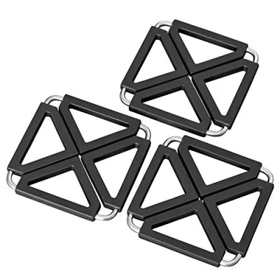 Abbildung von O ishii Heatmaster+ 3er Set Aufklappbare Topfuntersetzer Metall Design, hitzebeständig, 12x12cm bis 22x22cm, schwarz