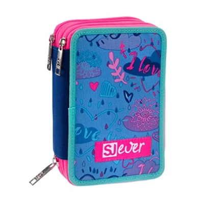Abbildung von SJ GANG Federmäppchen, Mäppchen, mehrfarbig, Federtasche für Schreibwaren, Etui mit Stiften, Kugelschreiber, &amp; mehr, Kinder, Mädchen Jungen, Grundschule, 3 Fächer; Muster blau Fantasie
