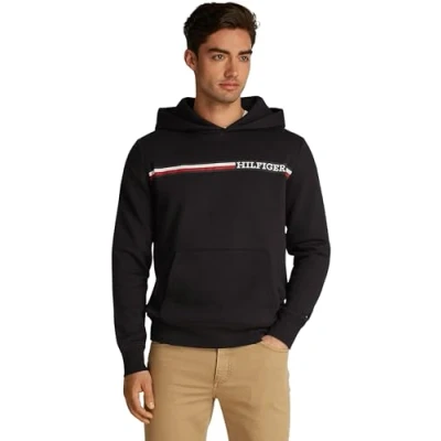 Abbildung von Tommy Hilfiger Chest Stripe Kapuzenpullover, Herren, Größe: Small, Black