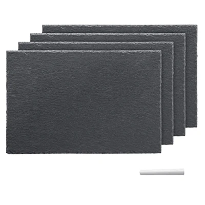 Abbildung von Navaris Schiefer Teller Platzset 4 teilig inkl. Kreide 30x20cm Schieferplatten 4x Servierplatte für Sushi Käse Schieferplatte eckig in Anthrazit
