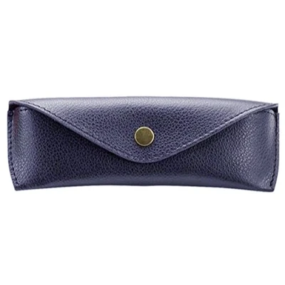 Abbildung von ALASSIO 2682 Brillen Etui aus echtem Leder, für und Sonnenbrillen, Lederetui mit Klappverschluss einem Druckknopfverschluss Metall, Ledercase, klein, blau, ca. 16 x 5,5 3 cm