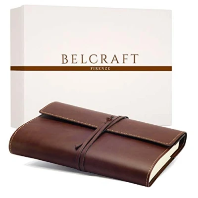 Abbildung von Vietri Classico A5 mittelgroßes Notizbuch aus recyceltem Leder, Handgearbeitet in klassischem Italienischem Stil, Geschenkschachtel inklusive, Tagebuch A5, Lederbuch (15x21 cm) Braun