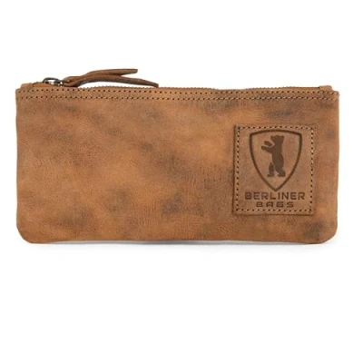 Abbildung von Berliner Bags Vintage Federmäppchen Etui aus Leder mit YKK Reißverschluss, Federmappe für Stifte Braun