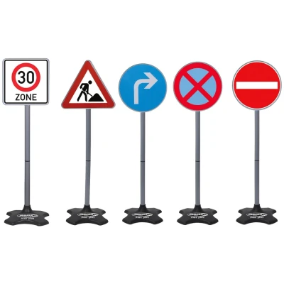 Abbildung von JAMARA 460293 Traffic Set Grand B 5 Verkehrsschilder: 30 Zone, Rechtsabbieger, Einfahrtsverbot, absolutes Halteverbot, Achtung Baustelle, leichte Montage durch Zusammensteckbare Elemente