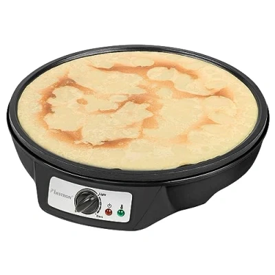 Abbildung von Bestron Crêpes Maker im Retro Design, für Crepes mit Ø 30 cm, inkl. Teigverteiler &amp; Wender, Antihaftbeschichtung, 1000 Watt, Farbe: Schwarz