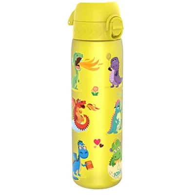 Abbildung von Ion8 Trinkflasche, 500 ml, Auslaufsicher, Einhandöffnung, Sichere Verriegelung, Spülmaschinenfest, BPA frei, Tragegriff, Klappdeckel, Leicht zu Reinigen, Klimaneutral, Drachen Design