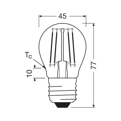 Abbildung von Osram LED Lampe in klassischer Miniballform, mit dekorativem Filament, Energieeffizienzklasse A, E27, 1.2 W, 255 lm, 4000 K, kaltweiß. Ohne Aufwärmen, sofort 100% Licht.