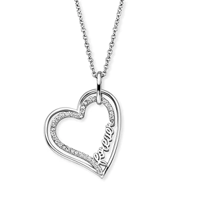 Abbildung von Engelsrufer Damen Halskette aus Sterling Silber und Herz Anhänger mit Forever Schriftzug Zirkonia Karabinerverschluss in drei Längen verstellbar