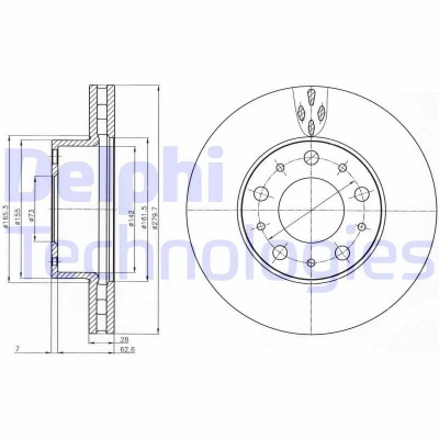Abbildung von DELPHI BG4059 Bremsscheibe 280 28 5 Belüftet geölt unbehandelt ohne Radlager, ABS Sensorring FIAT: Ducato III Van, Platform / Chassis