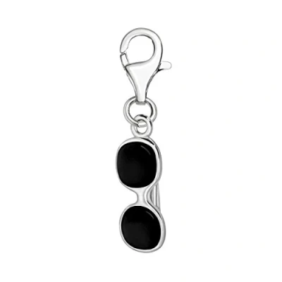 Abbildung von Quiges Charm Anhänger Schwarz Emaille 3D Sonnenbrille 925 Silber mit Karabinerverschluss für Bettelarmband