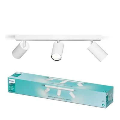 Abbildung von Philips Idris LED 3er Spotleuchte, ideal geeignet für das Badezimmer, GU10 Lampe nicht enthalten, Weiß, IP44, wasserfest
