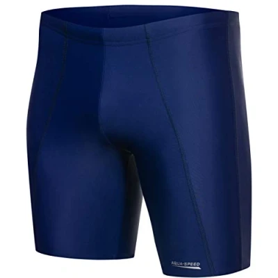 Abbildung von Aqua Speed Badehose eng für Herren Jungen + gratis eBook Wettkampf knielange Schwimmhosen Jammer Badepants Wassersport Long, Gr. M, Night