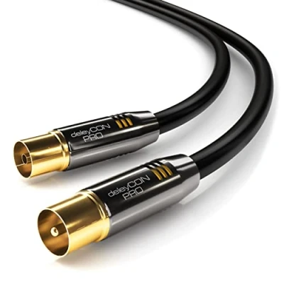 Abbildung von deleyCON 10m TV Antennenkabel Koaxialkabel Kabel HDTV FULL HD Stecker zu Buchse Metallstecker Analog Digital Schwarz
