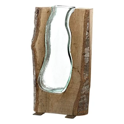 Abbildung von Leonardo Casolare, Deko Vase aus Holz und Glas, handgefertigte, rustikale Tischvase in modernem Country Style, Unikat, Höhe: 20,4 cm, 038508, 1 Stück