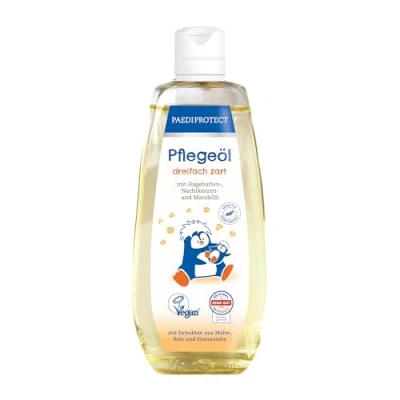 Abbildung von PAEDIPROTECT Pflegeöl für Babys &amp; Kinder 200 ml, Babyöl mit Mandelöl junge Haut, Körperöl zur milden Hautpflege und Reinigung im Windelbereich, Hautöl ohne Parfüm Mikroplastik, vegan