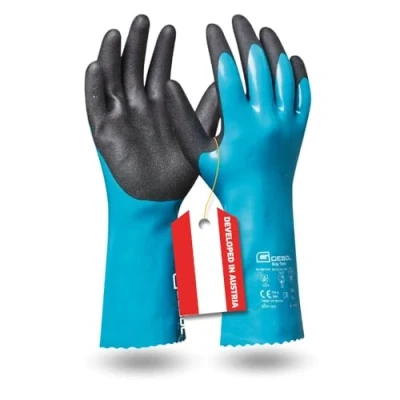 Abbildung von Gebol Grip Tech 1 Paar Größe XL (Gr 10) Lange Gummihandschuhe aus Nitril, PVC und Nylonstrick innen gegen Chemikalien, Säure, Öl &amp; Fett Wasserdicht, griffsicher Herren Blau