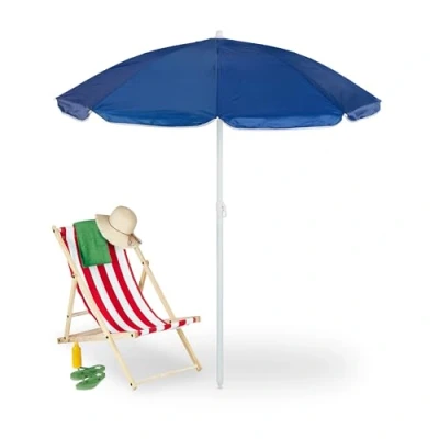 Abbildung von Relaxdays Parasol Sonnenschirm, Ø 160 cm, knickbar, höhenverstellbar, UV Schutz, Strandschirm mit Tasche, Strand &amp; Balkon, blau, 60% Polyester, 30% Stahl, 10% Nylon
