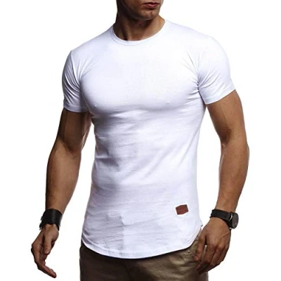 Abbildung von Leif Nelson Herren T Shirt mit Rundkragen Basic Kurzarm Männer Kurzarmshirt Slim Fit Sommershirt LN 8294 Weiß Größe XL
