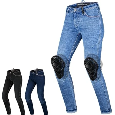 Abbildung von SHIMA DEVON Motorradjeans Belüftete Elastische Slim Fit Biker Motorradhose mit FiberQL Verstärkungen, Knie und Hüftprotektoren (Blau, 24)