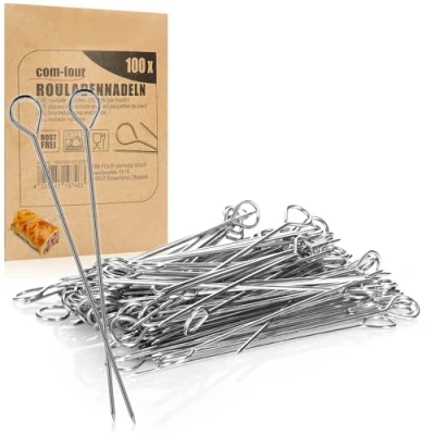 Abbildung von com four® 100x Rouladennadeln aus Edelstahl 11 cm lange Fleischspieße rostfrei Premium Spieße im Set, Rouladenklammern Ersatz, Rouladenspieße für Rouladen (100 Stück Nadel)