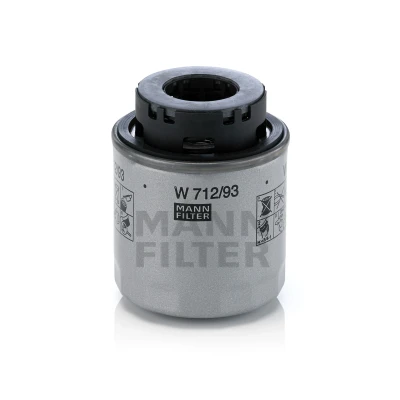 Abbildung von MANN FILTER W 712/93 Ölfilter 3/4 16 UNF 1B mit zwei Rücklaufsperrventilen Anschraubfilter VOLKSWAGEN: Golf 6, Scirocco III, SEAT: Ibiza 4